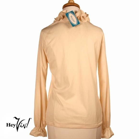 Vintage 70s 80s Gimbels Ivory Ruffle Button Up Blouse w Tags Sz Small - Hey Viv - Picture 3 of 7